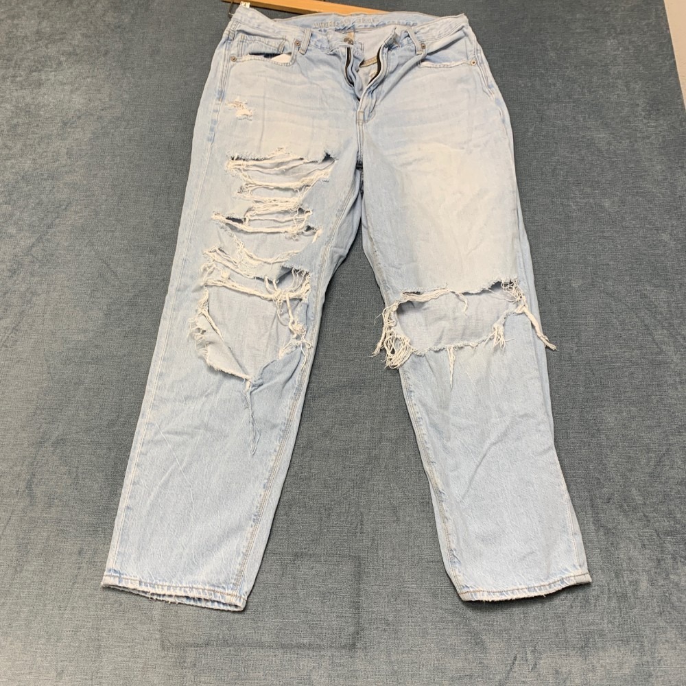 American Eagle Outfitters Straight Jeans Womens 12 Blue Denim Cotton Distressed
